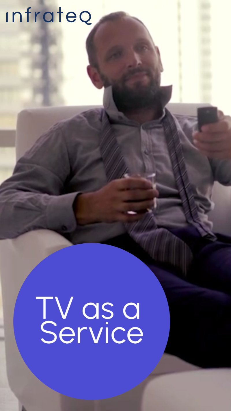 TV as a Service, text on background image with man watching TV. TV as a Service, text på bakgrundsbild med man som ser på TV.