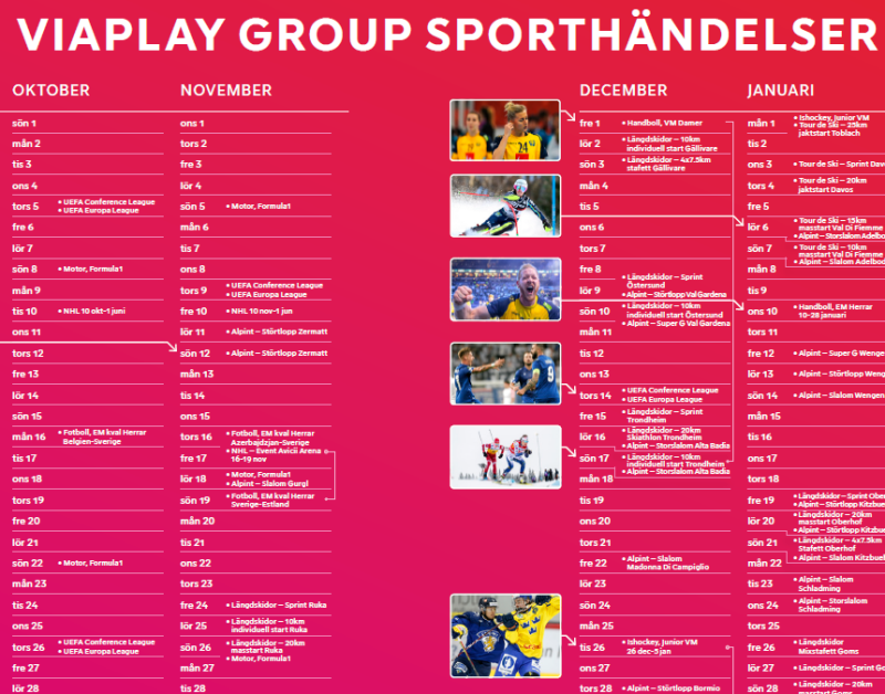 Viaplay Group sports events. Viaplay Group sporthändelser.